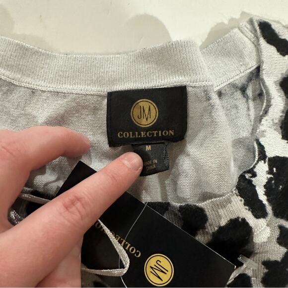 Jm Collection Gray & Black Cheetah Print Long Sleeve Tunic Sweater Size M - Picture 6 of 9